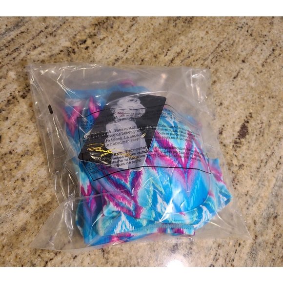 NEW Marilyn Monroe Swim Size L Two Piece Bikini Strappy Halter Blue Pink Chevron - Picture 10 of 10